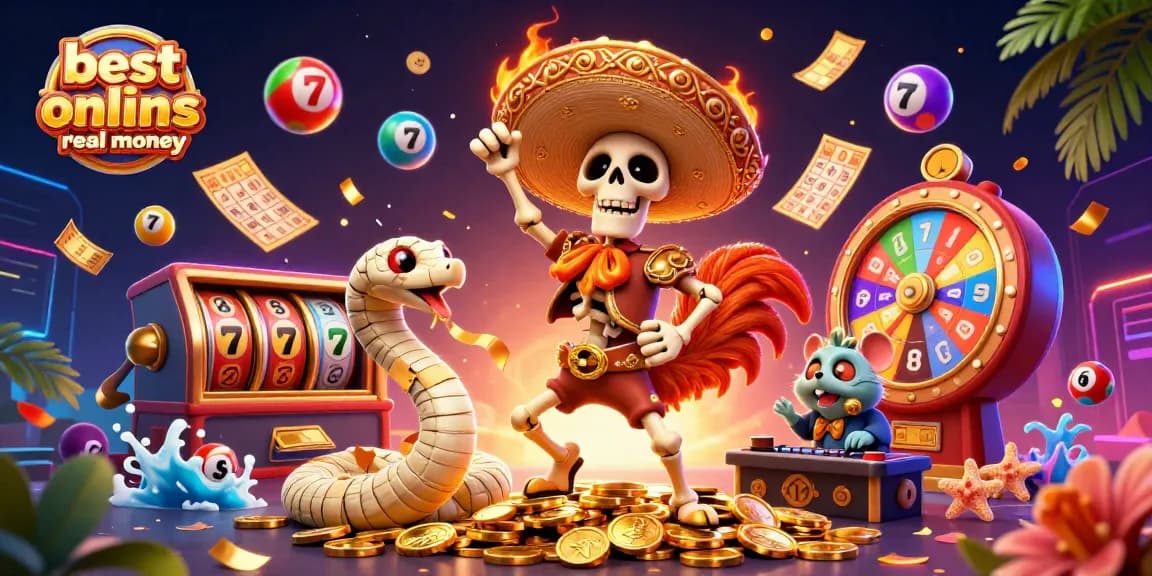 Celebrate big wins with the best online pokies real money illustration featuring vibrant gaming elements.