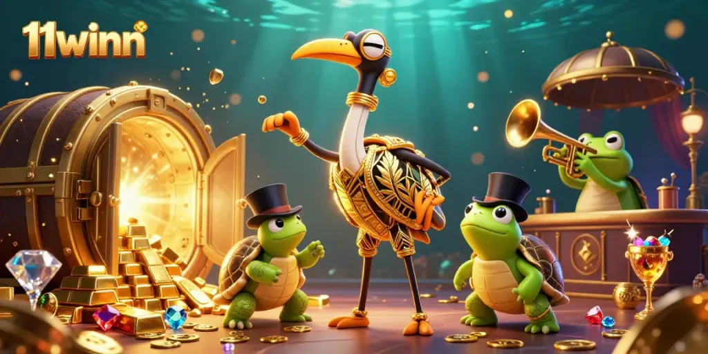 Experience the vibrant world of 11winn with treasure-filled casino excitement and animated characters.