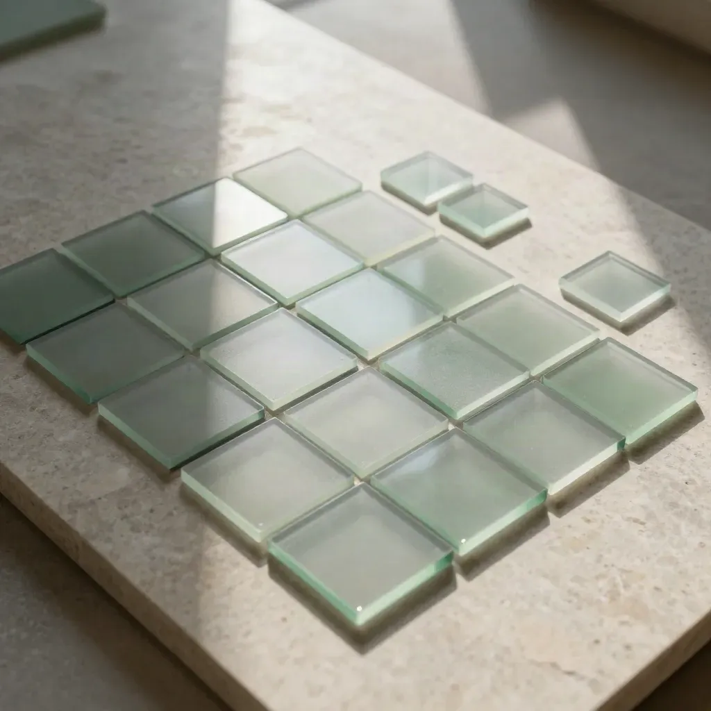 Overhead sector heat map board with translucent tiles and emerald glow on stone
