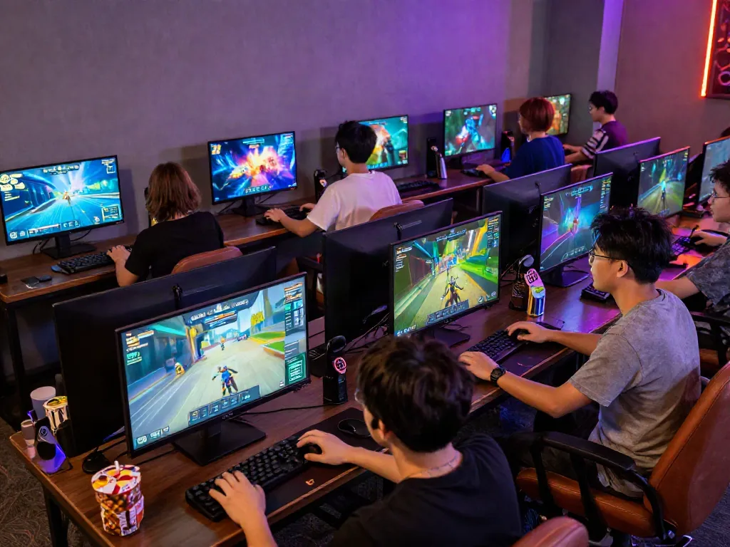Players enjoying diverse games at NBET gaming lounge, showcasing excitement and engagement.